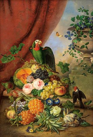 Still Life with Flowers, Fruit and Parrot