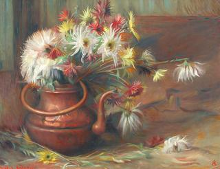 Chrysanthemums in a Copper Kettle