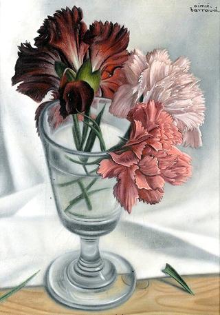 Still life with red carnations in a glass