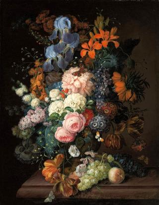 Still Life with Flowers and Fruit on a Stone Ledge