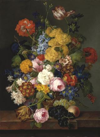 Still Life with Flowers and Fruit on a Stone Ledge