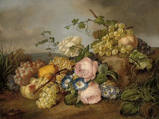 Still Life with Flowers and Fruit in a Landscape