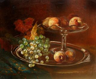 Still Life with peaches and grapes
