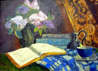 Nature morte- Livres et lilas