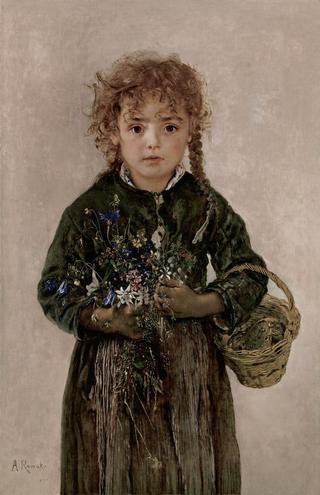 Peasant Girl with Bread Basket and Alpine Flowers