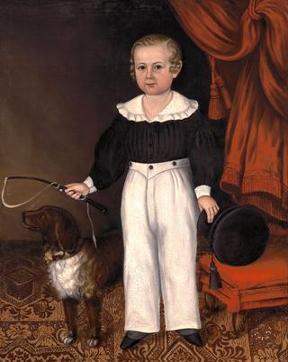 Full Length Portrait of a Young Boy with His Dog