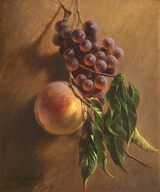 Still Life Hanging Grapes and Peach