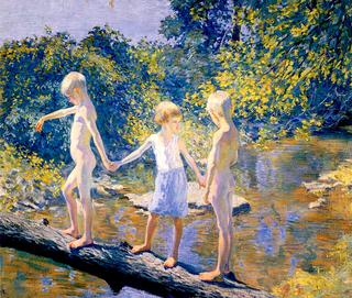 Three Children on a Fallen Log