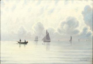 Seascape with sailing ships and dinghy