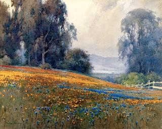 Eucalyptus Grove with Poppies and Lupine and Mount Tamalpais in the Distance