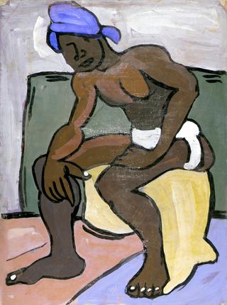 Seated Male Model with Blue Turban