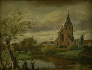 秋天，奥登塞河边的圣克努德教堂