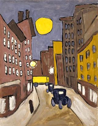 Harlem Street Scene with Full Moon