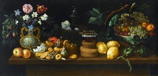 Still Life with Sweets, Flowers and Wine Cooler