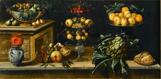 Still Life with Fruit, Cauliflower, Bread and Vessels