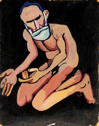 Bearded Kneeling Male Nude