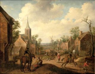 Soldiers plundering a village