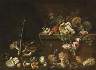 Still Life with Mushrooms and Flowers