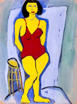 Standing Woman in Red Bathing Suit