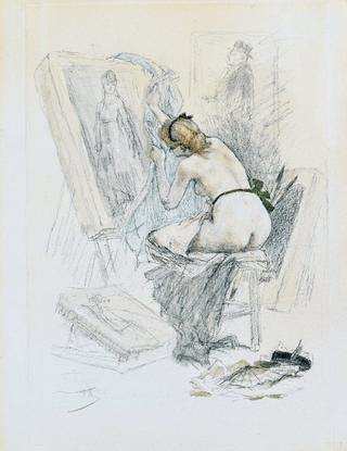 Jeune femme nue dévoilant un tableau