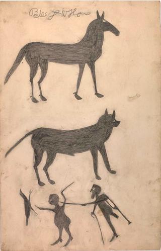 Mule, Dog, and Scene with Chicken