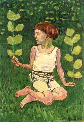 Boy Sitting with Branches