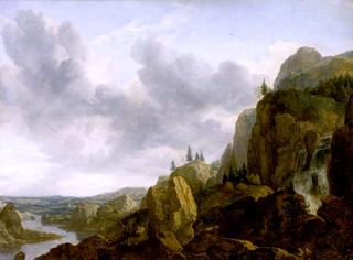 Northern Mountain Landscape with Waterfall