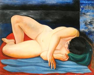 Reclining Nude on Red and Green Cloths