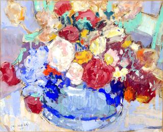Blue Pot with Flowers