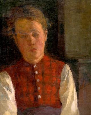 A Woman in a Red Plaid Vest