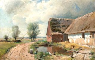 Landscape with farmhouse and road