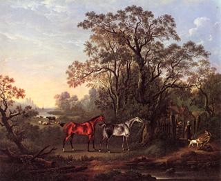 Mrs. Townley Parker's Favourite Hunters in a Wooded Coastal Landscape