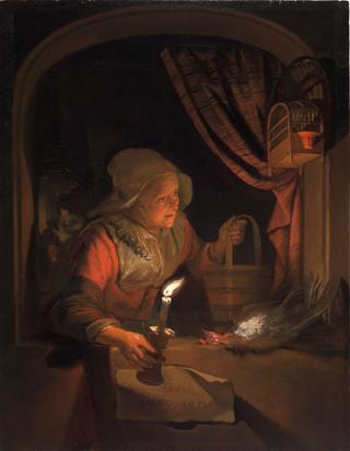 Old Woman at a Window with a Candle