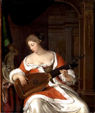 Lady Playing a Lute in an Interior