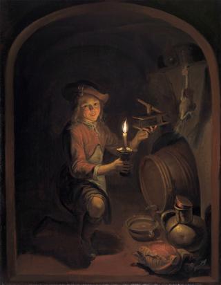 Boy with a Mousetrap by Candlelight