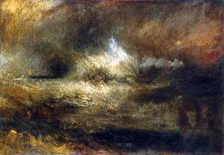 Stormy Sea with Blazing Wreck