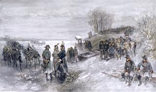 French Troops Pull on a Frozen River
