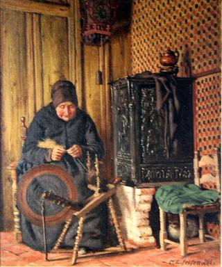 Old Woman at a Spinning Wheel