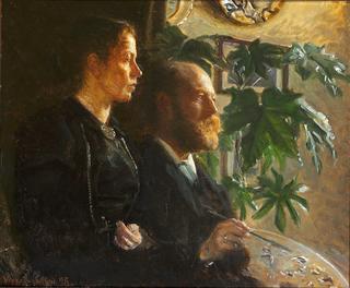 Self Portrait with Palette in Hand and Wife Martha