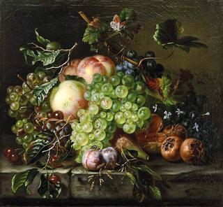 Fruit Still Life with Grapes, Peaches and Cherries