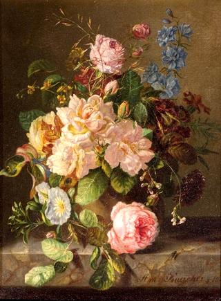 A Still Life with Roses, Primulas and Morning Glory
