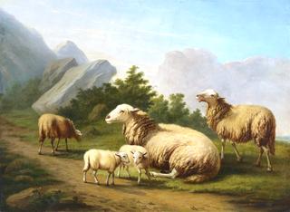 Sheep in a Mountainous Landscape