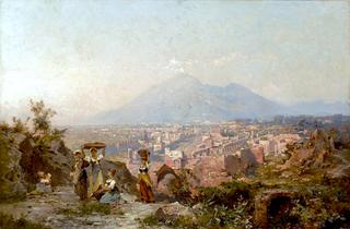 Maidens on a Hill Overlooking Pompeii, Vesuvius Beyond