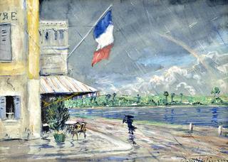 French café in the rain