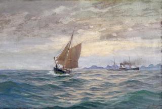 Coastal Scene with a Fishing Boat and a Steam Vessel