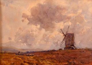 Landscape with Drainage Mill, Shepherd and Sheep