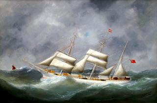 An English Three-Mast Barque at Sea