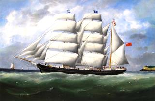 The Three-Master Hahnemann in Full Sail off a Headland