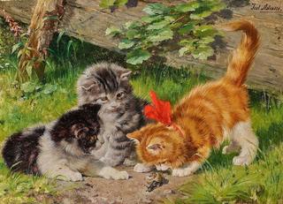 Three Kittens with Snail