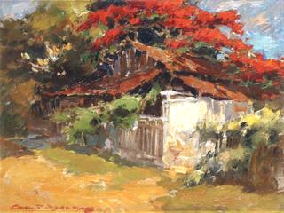 Kampong Cottage with Flamboyant Tree